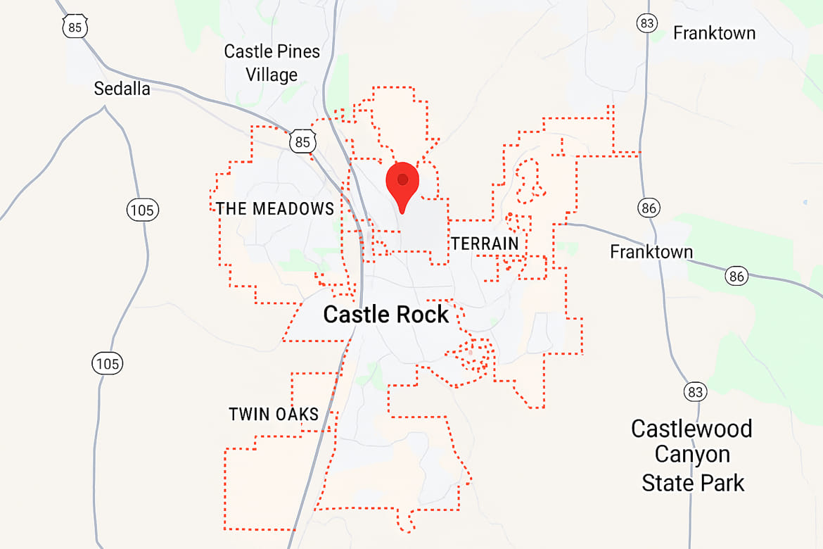 Map showing Castle Rock, Colorado location