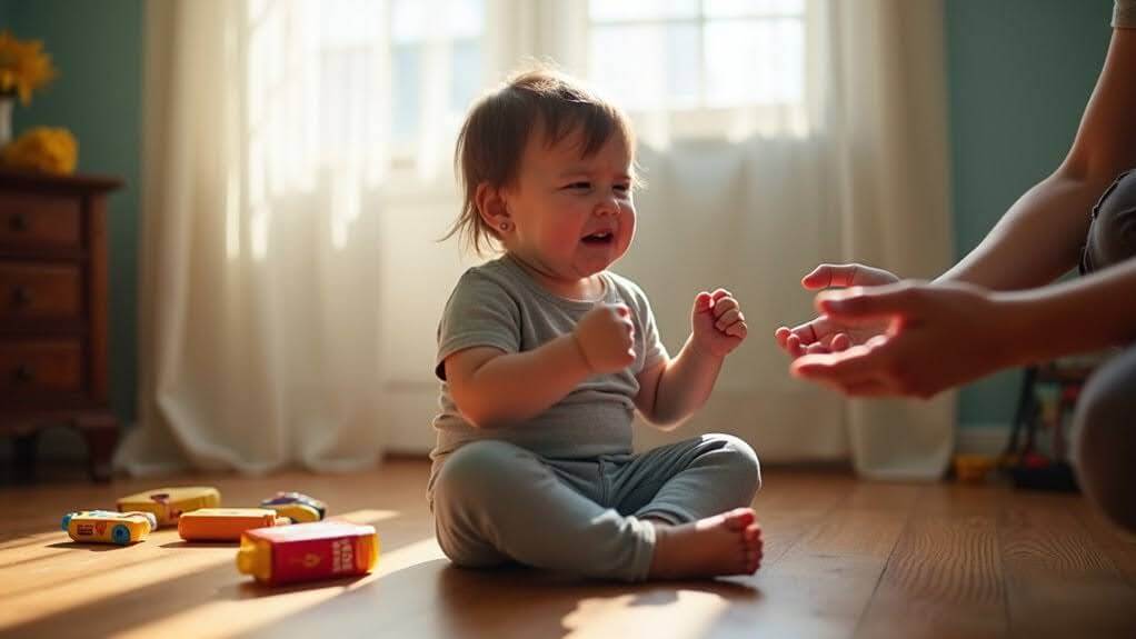 Crying baby reaching out