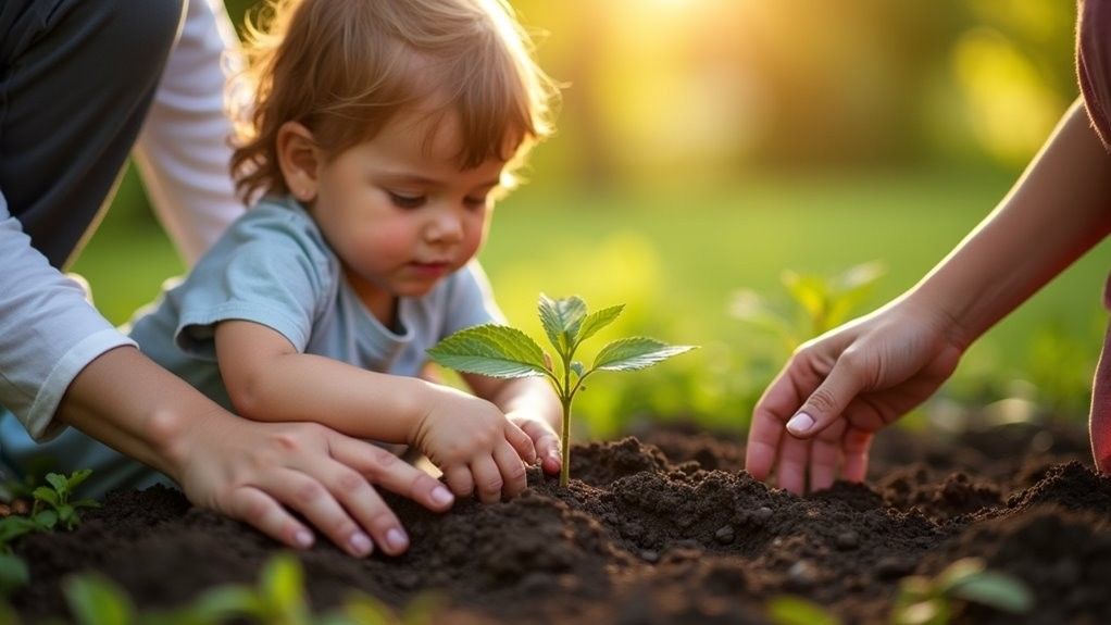 Gardening lesson showing positive discipline for children