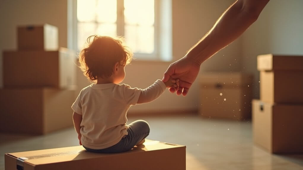 Supporting children through transitions by holding child’s hand