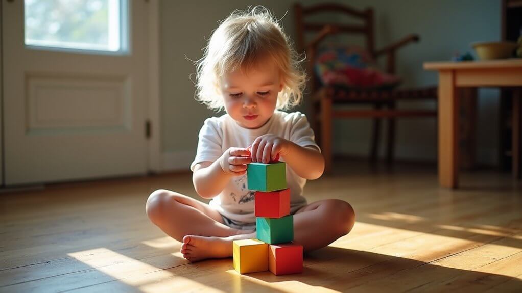 Child building tower in play therapy for children