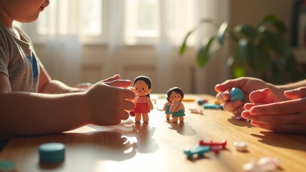 Child using dolls in play therapy for children