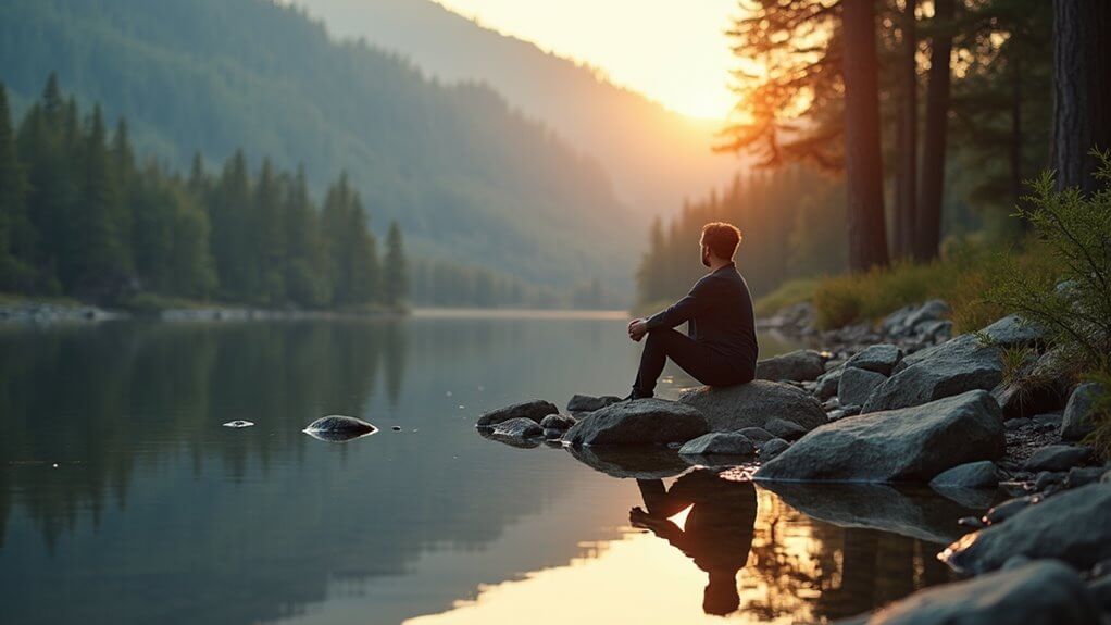 Man reflecting by the lake during self awareness therapy