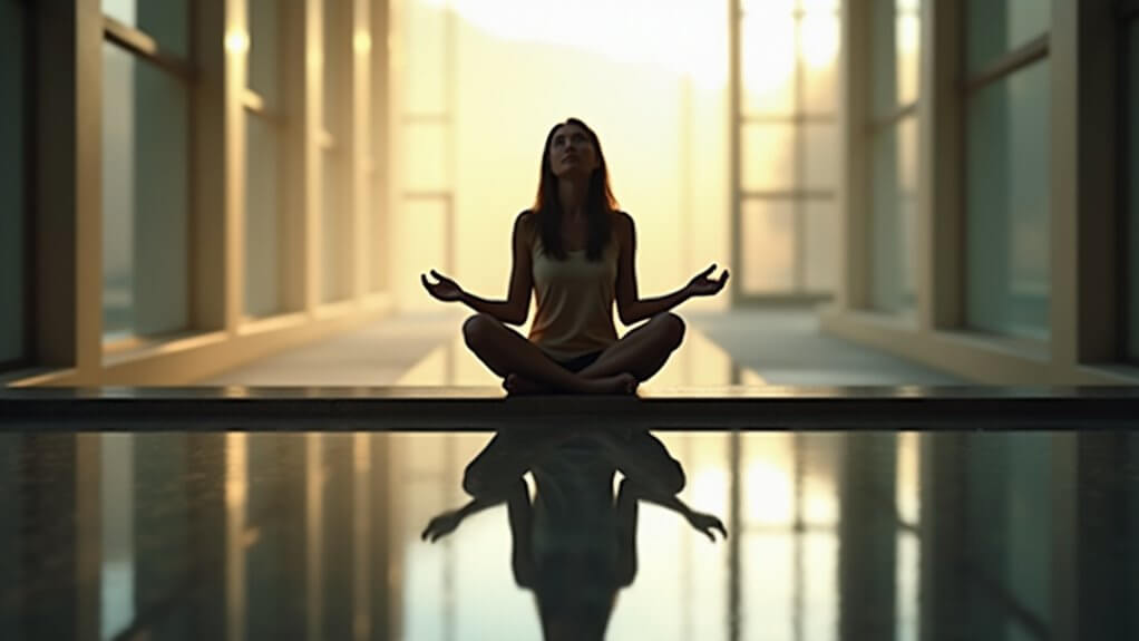 Woman meditating indoors practicing self awareness therapy