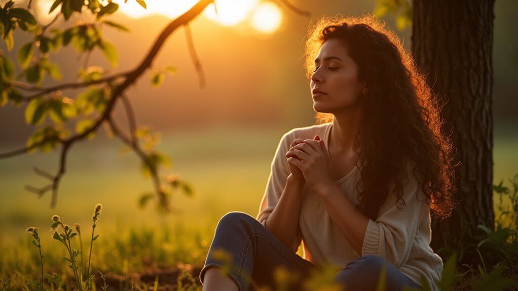 Woman sitting under tree practicing emotional awareness