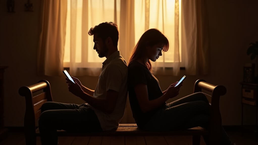 Couple on phones showing emotional disconnection in a relationship