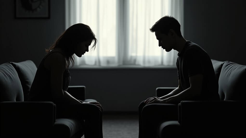 Couple sitting apart feeling emotional disconnection in a relationship