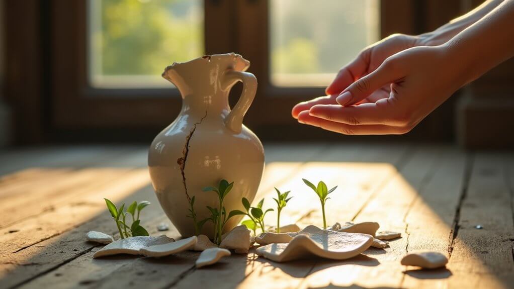 Hands nurturing a cracked vase symbolizing healing after betrayal