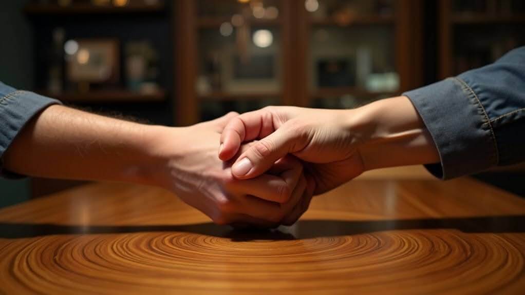 Couple holding hands gently