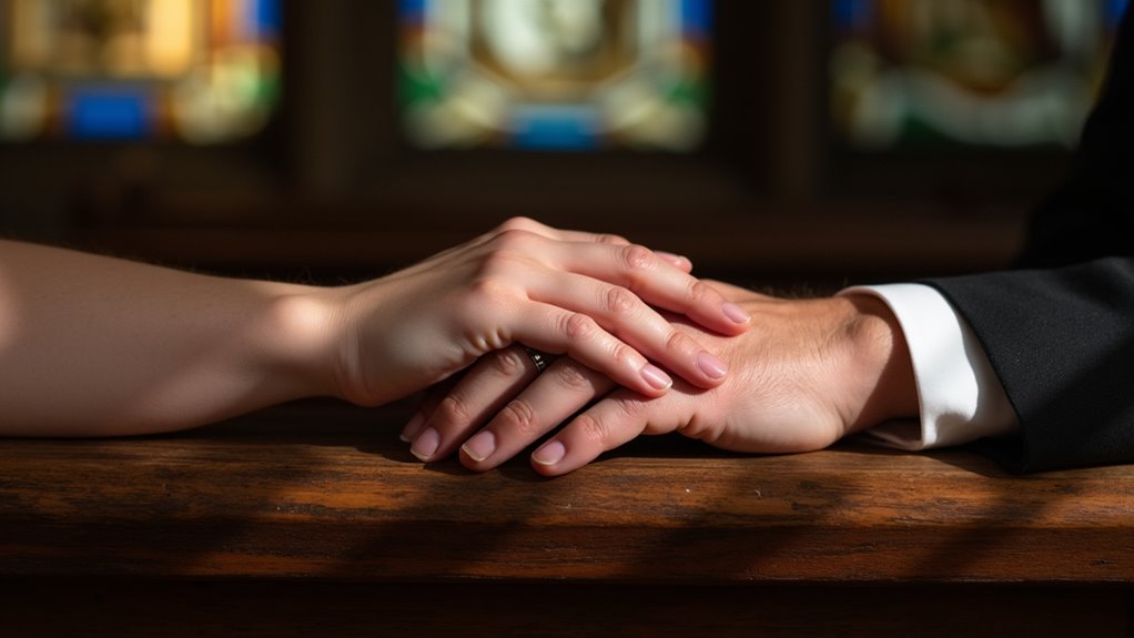 Hands joined in faith during religious trauma therapy