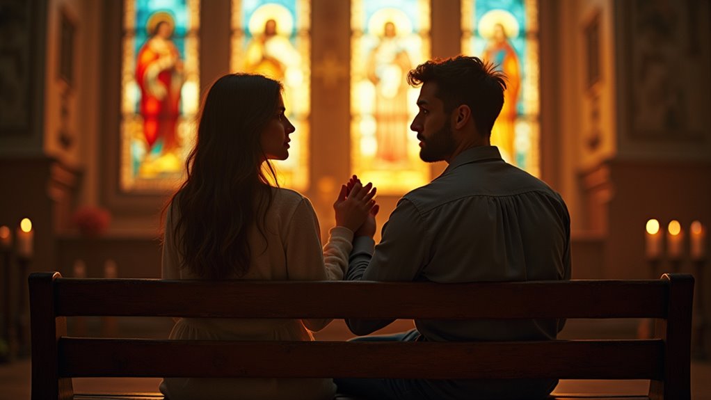 Couple praying together seeking religious trauma therapy