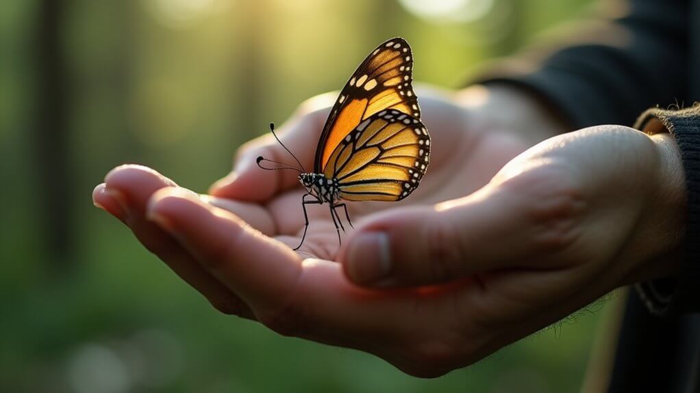 Hands holding butterfly symbolizing emotional freedom