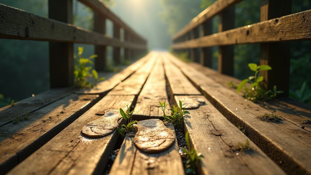 Old sandals on bridge symbolizing healing after betrayal