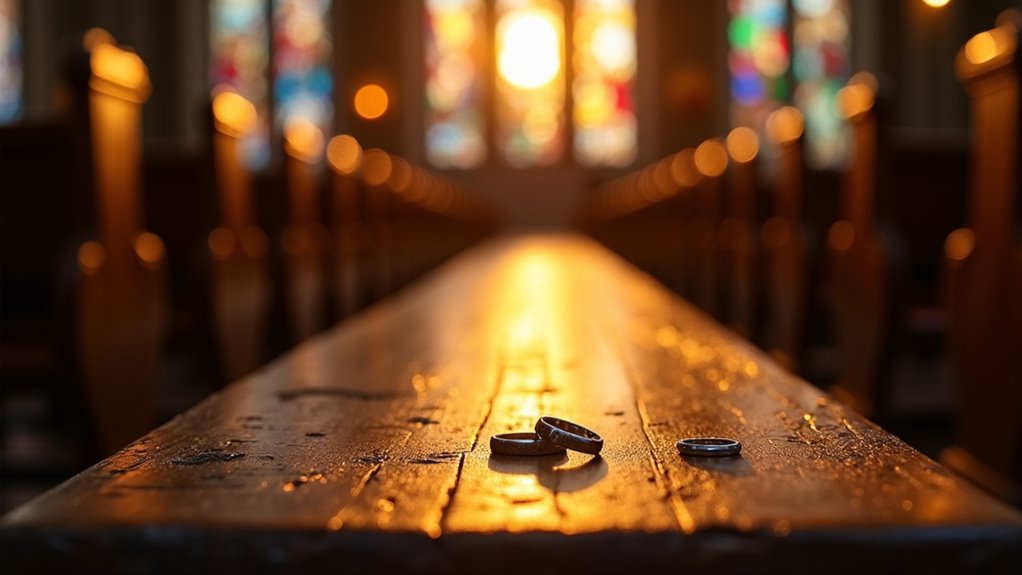 Wedding rings on pew symbolizing religious trauma therapy